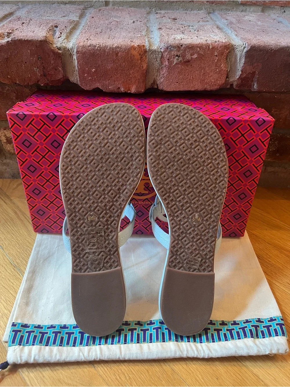 Tory Burch Seltzer Light Blue Tumbled Leather Miller Sandals